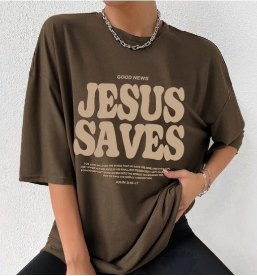 Personalized Fashion Letters Printed Cotton Short-sleeved T-shirt