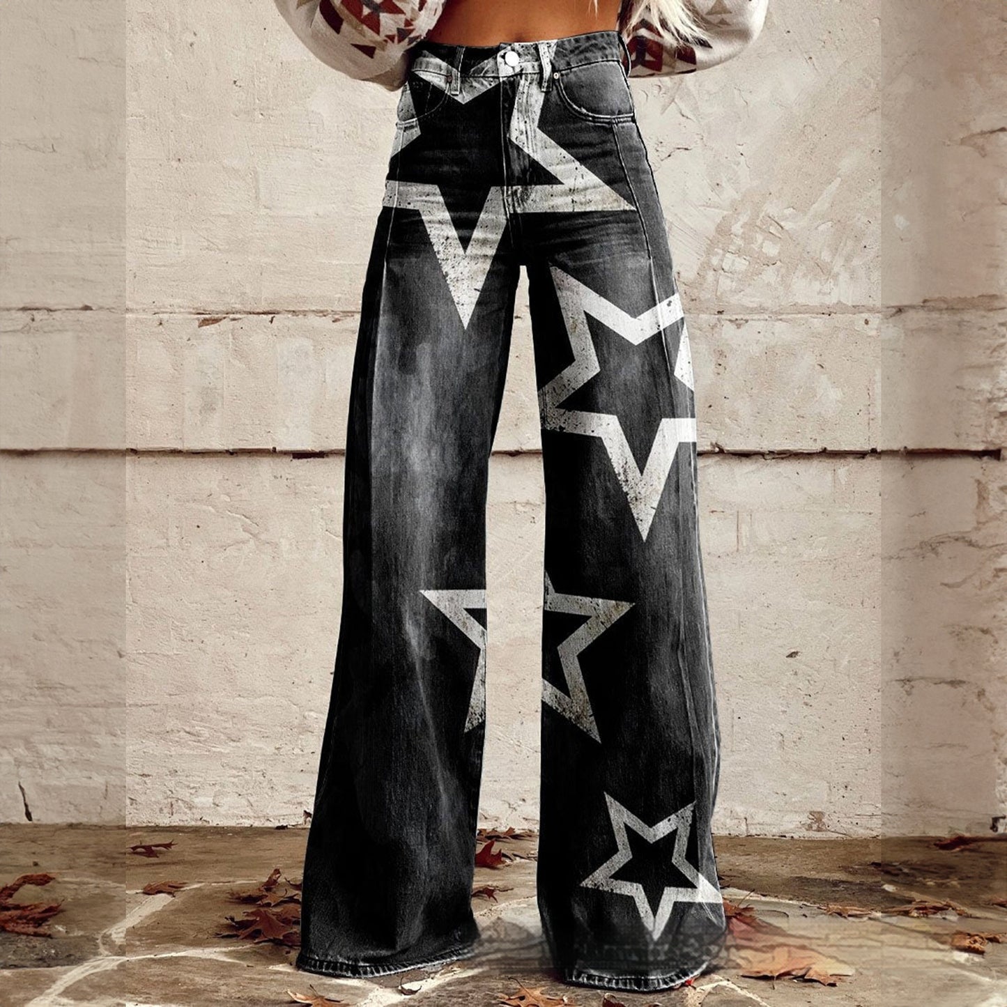 Foreign Trade Women's Casual Pants Imitation Jeans Wide Leg