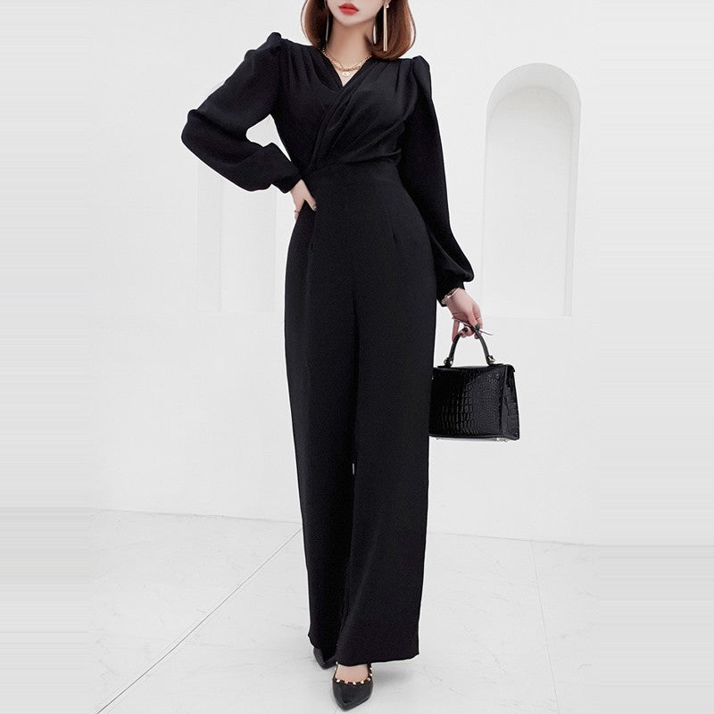 V-neck Slim-fit Temperament Jumpsuit Women's Waist Slimming Professional Jumpsuit