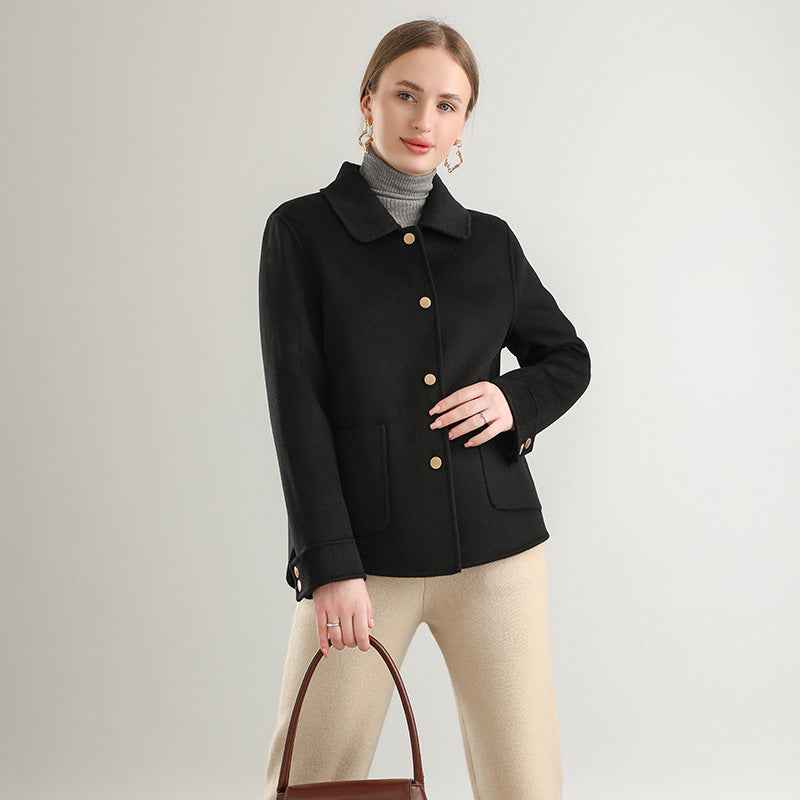 Autumn And Winter New Polo Collar Solid Color Coat For Women