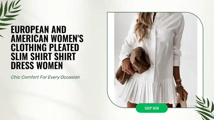 European And American Women&#039;s Clothing Pleated Slim Shirt Shirt Dress Women by@Outfy