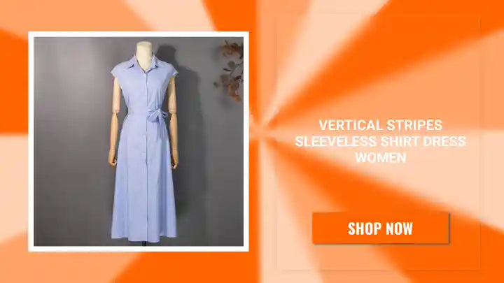 Vertical Stripes Sleeveless Shirt Dress Women by@Outfy