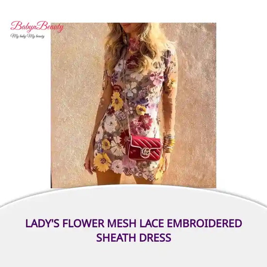 Lady&#039;s Flower Mesh Lace Embroidered Sheath Dress by@Outfy