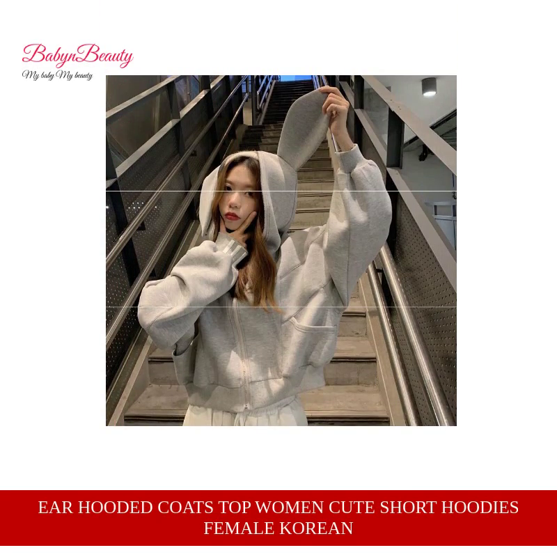 Ear Hooded Coats Top Women Cute Short Hoodies Female Korean by@Outfy