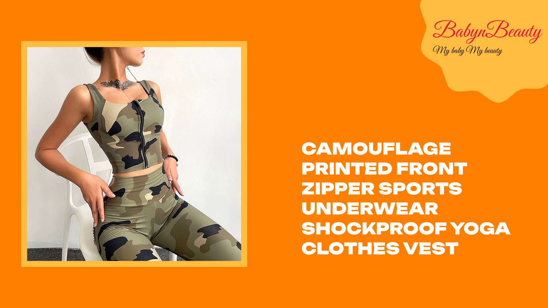 Camouflage Printed Front Zipper Sports Underwear Shockproof Yoga Clothes Vest by@Outfy visit babynbeauty.com